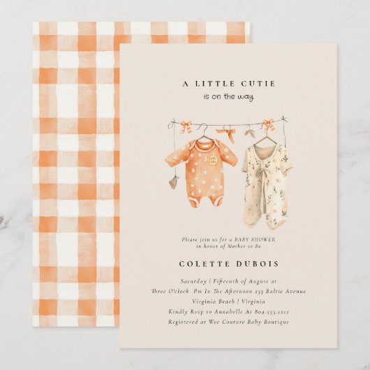 Citrus Sinaasappel Floral Little Cutie Baby shower Kaart (Voorkant / Achterkant)