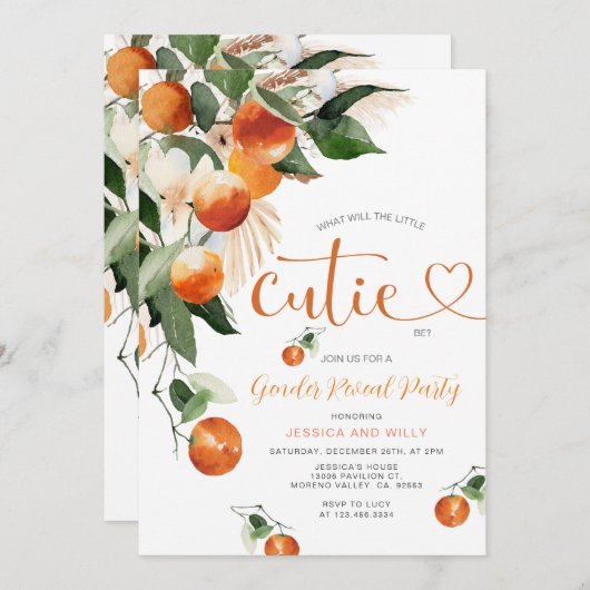 Citrus Sinaasappel Hij of Zij Groenery Geslacht On Kaart (Voorkant / Achterkant)