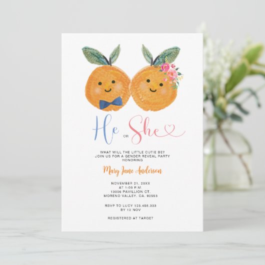 Citrus Sinaasappel hij of zij roze bloemgeslacht o Kaart (Staand voorkant)