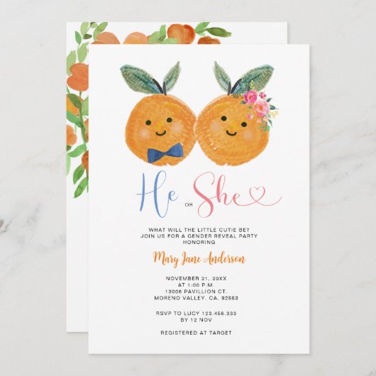 Citrus Sinaasappel hij of zij roze bloemgeslacht o Kaart (Voorkant / Achterkant)