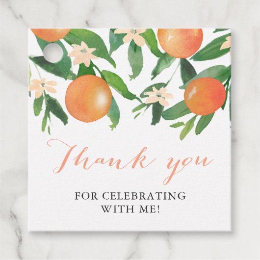 Citrus Sinaasappel Houtskool Bruids- of Trouwfeest Bedankjes Labels (Voorkant)