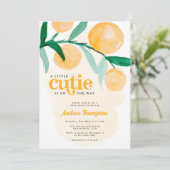 Citrus Sinaasappel Kleine Cutie Baby shower Kaart (Staand voorkant)