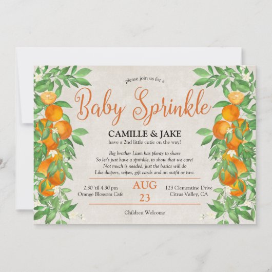 Citrus Sinaasappel Kleine Cutie Neutrale Baby Spri Kaart (Voorkant)