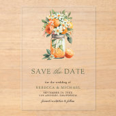 Citrus Sinaasappel Mason Jar Wedding Save the Date Acryl Uitnodigingen (Voorkant)