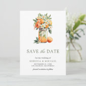 Citrus Sinaasappel Metselwerk Pot Foto Bruiloft Save The Date (Staand voorkant)