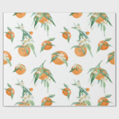 Citrus Sinaasappel n White Waterverf Floral Foliag Cadeaupapier (Vlak)