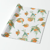 Citrus Sinaasappel n White Waterverf Floral Foliag Cadeaupapier (Uitgerold)