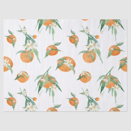 Citrus Sinaasappel n Witte Bloemen Foliage Waterve Tissuepapier (Voorkant)