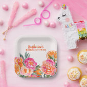 Citrus Sinaasappel & Roze Bloemen Vet Vrijgezellen Papieren Bordje (Feest)