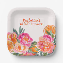 Citrus Sinaasappel & Roze Bloemen Vet Vrijgezellen Papieren Bordje