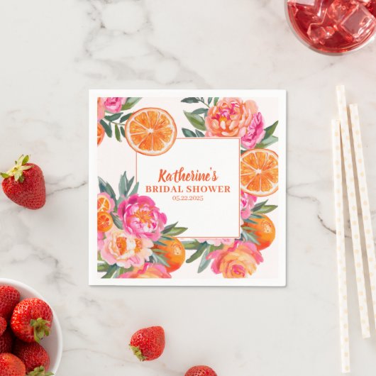 Citrus Sinaasappel & Roze Bloemen Vet Vrijgezellen Servet (Insitu)