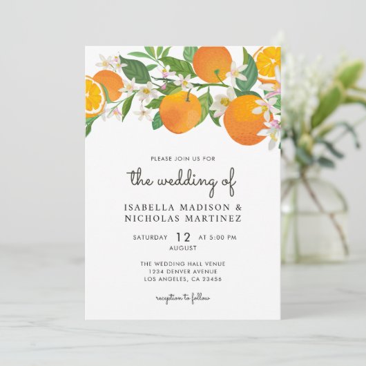 Citrus Sinaasappel Tangerine Bloemen Bruiloft Kaart (Staand voorkant)