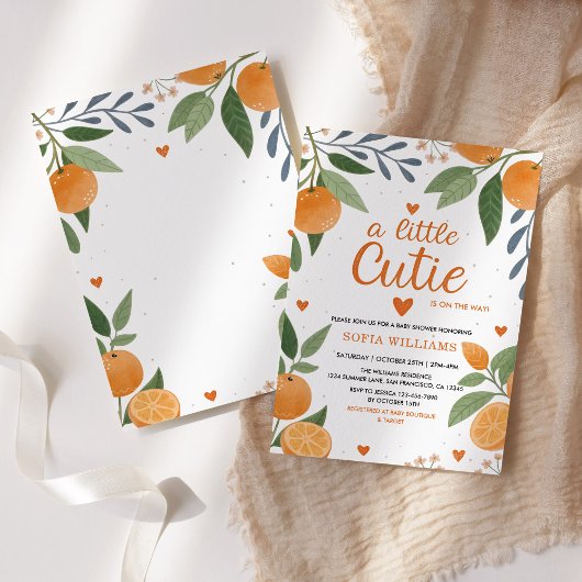 Citrus Sinaasappel thema Little Cutie Baby shower Kaart