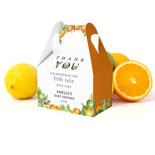 Citrus Sinaasappel Witte Bloemen Dank u Baby showe Bedankdoosjes