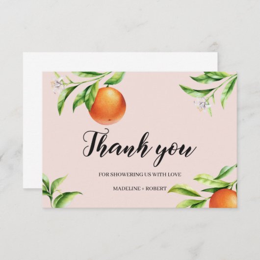 Citrus sinaasappel zomer baby shower dank u kaart (Voorkant / Achterkant)
