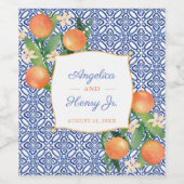 Citrus Sinaasappels Amalfi Blue Tegels bruiloft di Wijn Etiket (Enkel label)