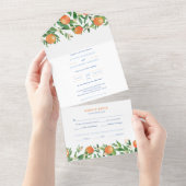 Citrus Sinaasappels Antiek Blauwe Tegels Wedding A All In One Uitnodiging (Afscheurbaar)