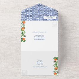 Citrus Sinaasappels Antiek Blauwe Tegels Wedding A All In One Uitnodiging