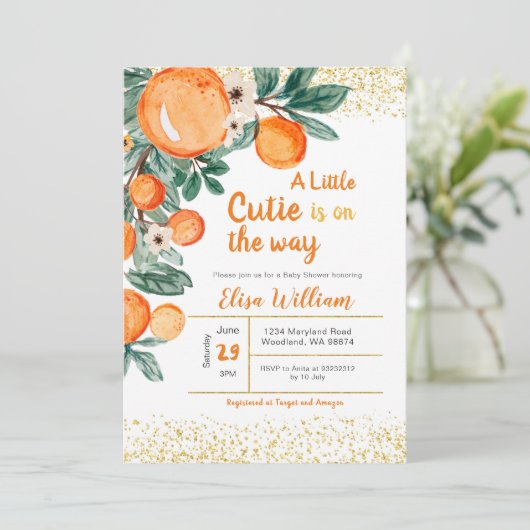 Citrus Sinaasappels Baby shower Uitnodiging (Staand voorkant)