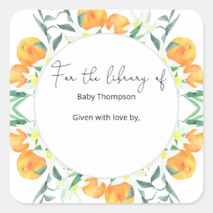 Citrus sinaasappels - baby showers boekenplaat vierkante sticker