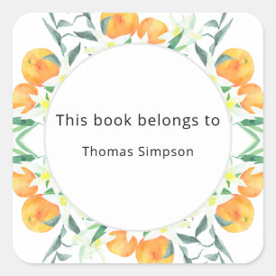 Citrus sinaasappels - baby showers boekenplaat vierkante sticker