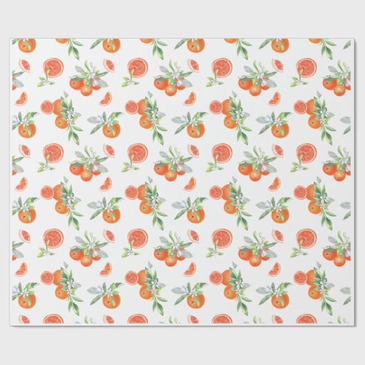 Citrus Sinaasappels, bladeren & bloemmotief Cadeaupapier (Vlak)