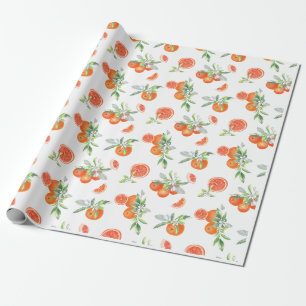 Citrus Sinaasappels, bladeren & bloemmotief Cadeaupapier