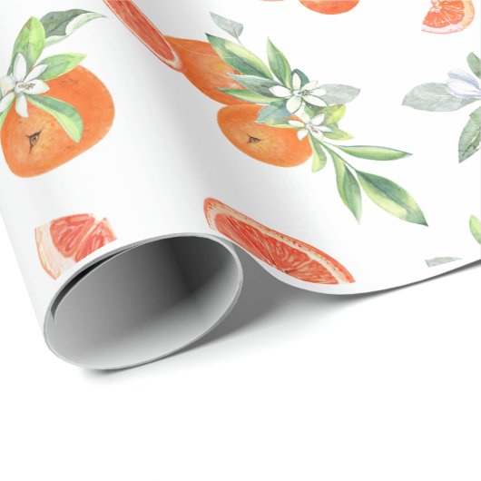  Citrus Sinaasappels, bladeren & bloemmotief Cadeaupapier (Rol Hoek)