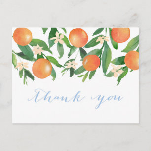 Citrus sinaasappels blauw jongen Baby shower dank  Briefkaart