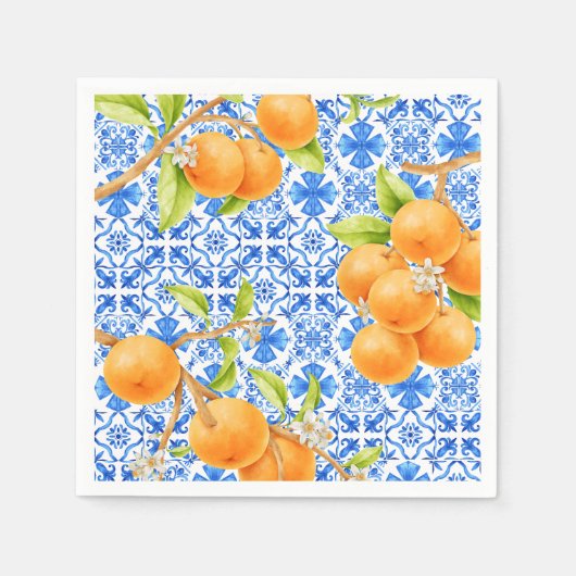 Citrus Sinaasappels & Blue Azulejo Tegels Servet (Voorkant)