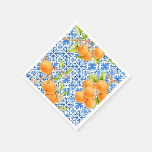 Citrus Sinaasappels & Blue Azulejo Tegels Servet (Hoek)