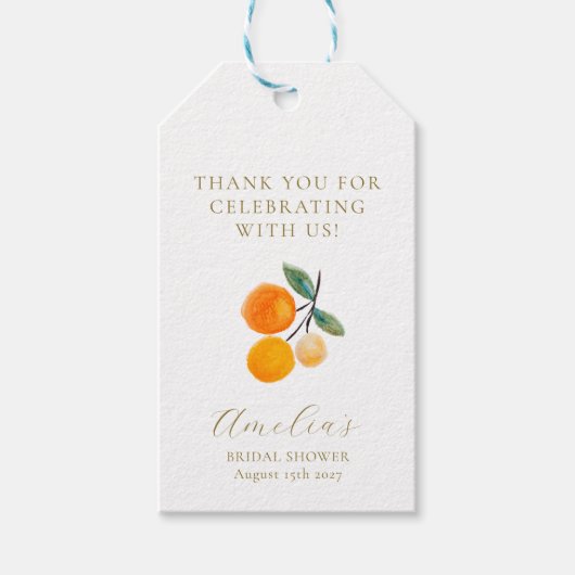 Citrus Sinaasappels bruids brunch op maat dank u Cadeaulabel (Voorkant)