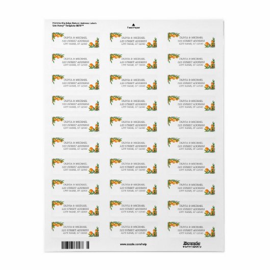 Citrus Sinaasappels bruiloft retour adreslabel Etiket (Full Sheet)