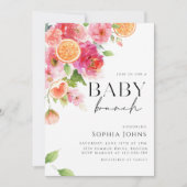 Citrus Sinaasappels roze Bloemen Baby Brunch Kaart (Voorkant)