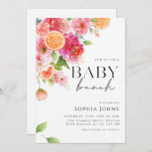 Citrus Sinaasappels roze Bloemen Baby Brunch Kaart (Voorkant / Achterkant)
