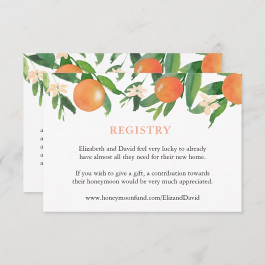 Citrus Sinaasappels Shower Registry of Details Informatiekaartje (Voorkant / Achterkant)