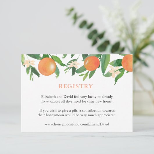 Citrus Sinaasappels Shower Registry of Details Informatiekaartje (Staand voorkant)