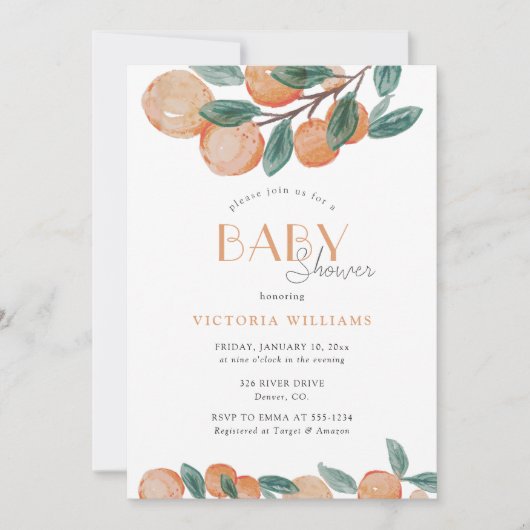 Citrus Sinaasappels Tangerines Baby shower Kaart (Voorkant)