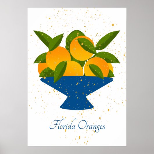 Citrus Sinaasappels uit Florida in Blue Fruit Bowl Poster (Voorkant)