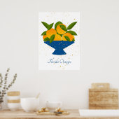 Citrus Sinaasappels uit Florida in Blue Fruit Bowl Poster (Keuken)