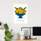 Citrus Sinaasappels uit Florida in Blue Fruit Bowl Poster (Thuiskantoor)