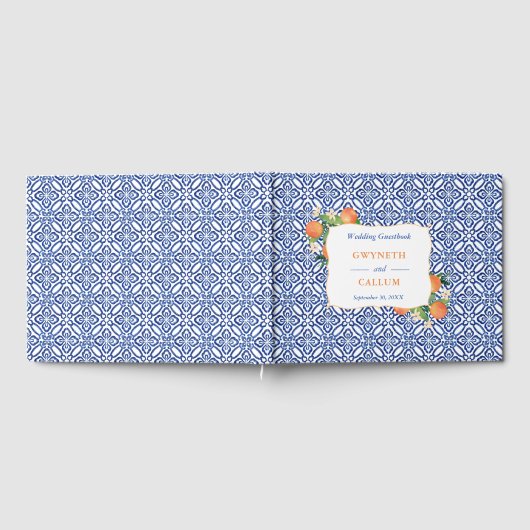 Citrus sinensis Sinaasappels blauw keramisch Tegel Gastenboek (Volledig)