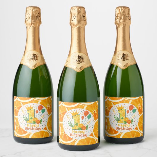 Citrus Slice 1st Birthday Champagne Bottle Label Sparkling Wijnetiket (Flessen)