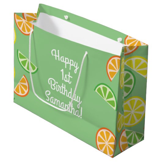 Citrus Slice verjaardagsfeestje Groot Cadeauzakje (Voorkant Gekanteld)
