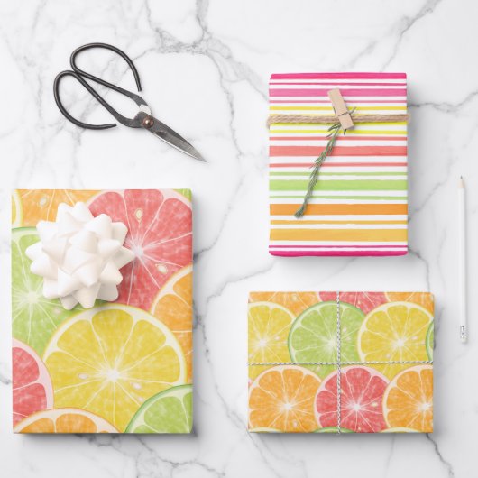Citrus Slices en Stripes Inpakpapier Vel (Voorkant)