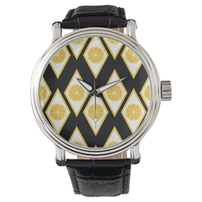 Citrus Slices in het moderne diamantpatroon Horloge (Voorkant)