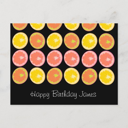 Citrus Snoep Lemon Fruit Pattern Black Briefkaart (Voorkant)