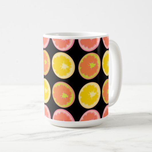 Citrus Snoep Lemon Pattern Black Kitchen Koffiemok (Voorkant rechts)