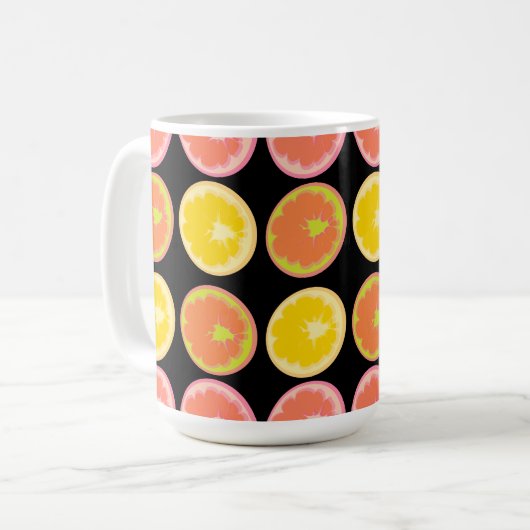 Citrus Snoep Lemon Pattern Black Kitchen Koffiemok (Voorkant links)