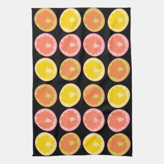 Citrus Snoep Lemon Pattern Black Theedoek (Verticaal)